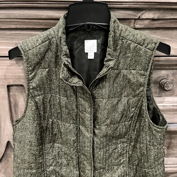 NWOT Women’s J. Jill Hunter Green Marled/Herringbone Puffer Vest (Medium) - Picture 2 of 6